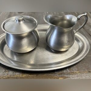 Vintage Web Pewter Creamer & Covered Sugar Serving Pair #1137 With Plate